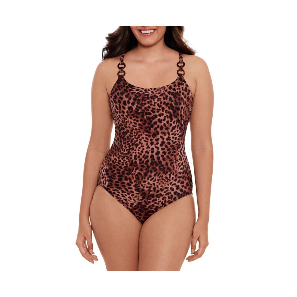 Time and Tru Leopard Double Ring Strap One Piece Swimsuit Women's Size 3X NWT - Picture 1 of 11